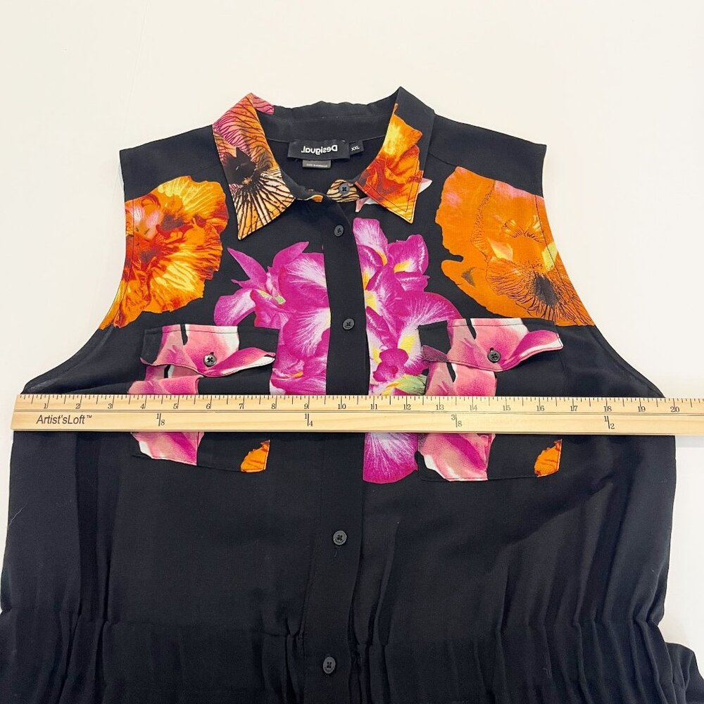 Desigual Black Floral Button Front Midi Dress Artsy Art to Wear - Size XXL - Picture 6 of 6